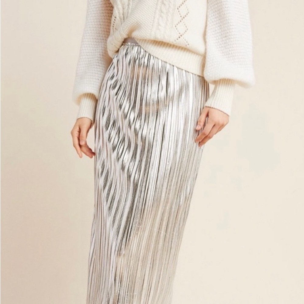 silver mid calf anthropoligie maeve skirt excellent condition